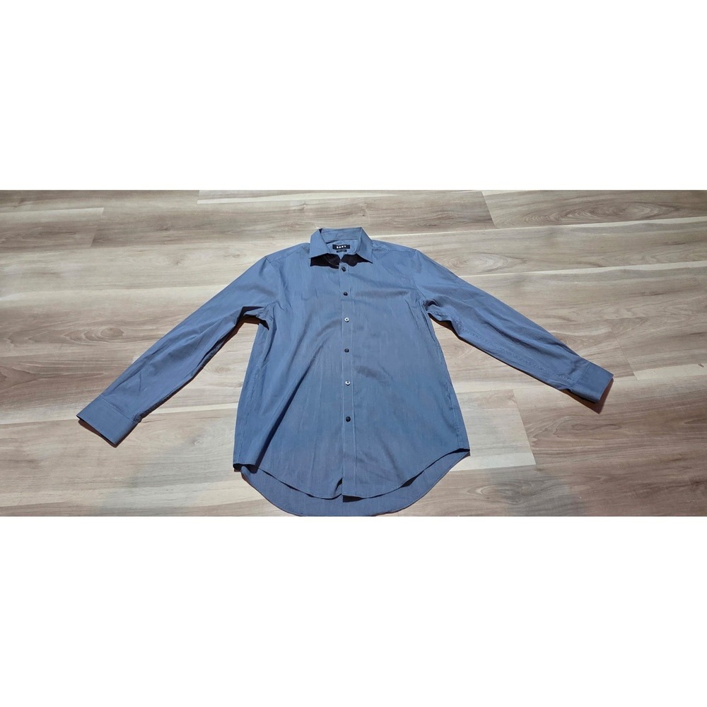 DKNY Men's Slim Fit Stretch Blue Checked Dress Shirt Long Sleeve‎ M 32/33